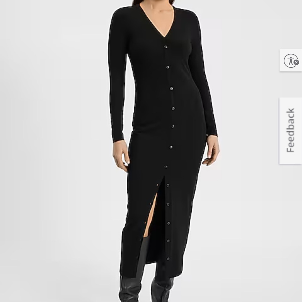 Express Black Long Sleeve Button-Front Dress